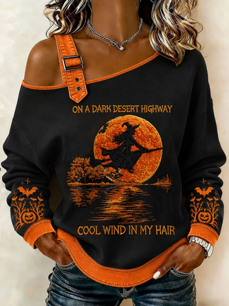 Casual Halloween Asymmetrical Long Sleeve Sweatshirt