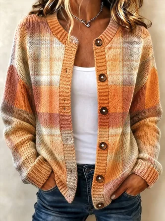 Women Color Block Long Sleeve Comfy Casual Cardigan