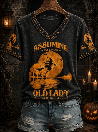 Vintage Halloween V Neck Short Sleeve T-shirt - Image 2