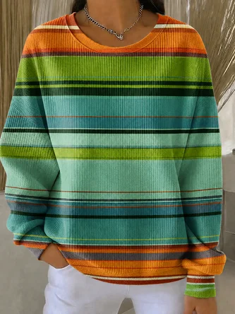 Casual Abstract Stripes Crew Neck Long Sleeve Sweatshirt 3 Casual Abstract Stripes Crew Neck Long Sleeve Sweatshirt - Image 3
