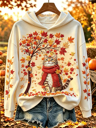 Casual Cat Hoodie Long Sleeve Hoodie - Image 2