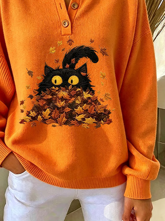 Casual Cat Crew Neck Long Sleeve Sweatshirt 3 Casual Cat Crew Neck Long Sleeve Sweatshirt - Image 3