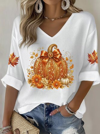 Casual Maple Leaf V Neck Half Sleeve T-shirt - Image 2