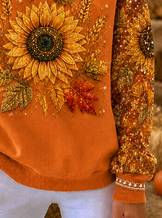 Casual Sunflower Crew Neck Long Sleeve Sweatshirt - Image 3