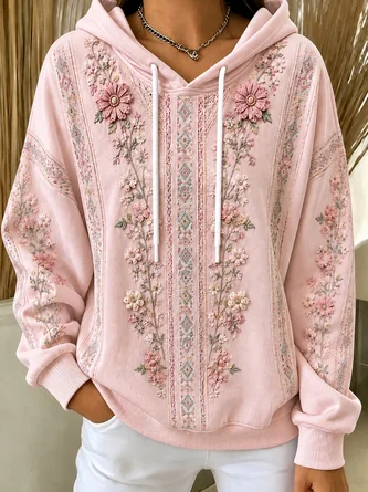 Casual Floral Hoodie Long Sleeve Hoodie