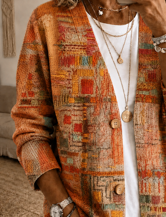 Women Spring/Fall Outerwear Casual Printing Abstract Graphic Long Sleeve Jacket - Image 3