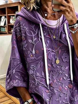 Casual Hoodie Floral Hoodie Printing - Image 2