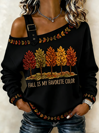 Casual Maple Leaf Asymmetrical Long Sleeve Sweatshirt - Image 2
