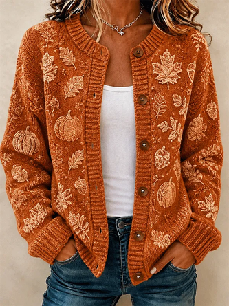 Women Maple Leaf Long Sleeve Comfy Vintage Printing Cardigan