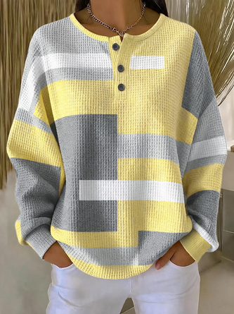 Casual Abstract Henley Collar Long Sleeve Sweatshirt - Image 2