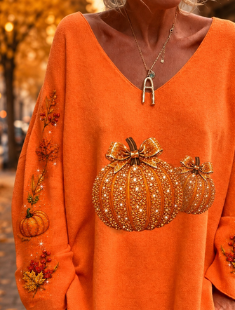 Casual Loose Maple Leaf Knit Top - Image 2