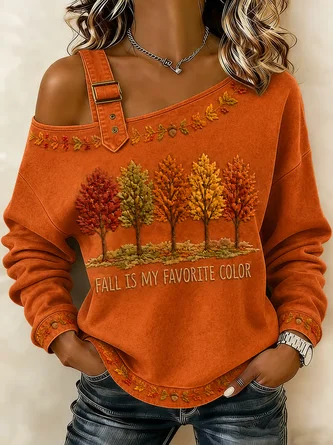 Casual Maple Leaf Asymmetrical Long Sleeve Sweatshirt