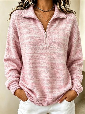 Casual Striped Half Open Collar Long Sleeve Sweatshirt - Image 3