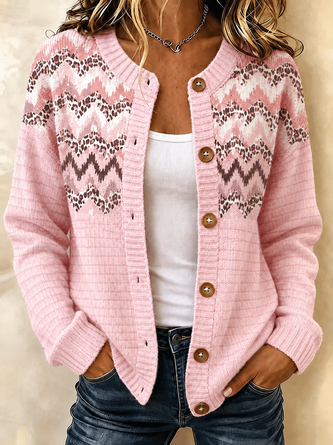 Women Geometric Long Sleeve Comfy Casual Cardigan - Image 2