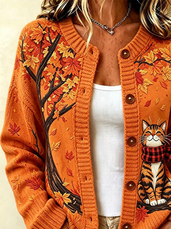 Women Cat Long Sleeve Comfy Vintage Printing Cardigan - Image 2