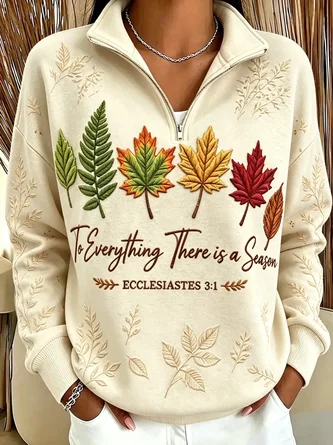Casual Maple Leaf Stand Collar Long Sleeve Sweatshirt - Image 2