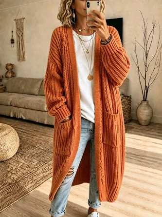 Women Plain Long Sleeve Comfy Casual Cardigan