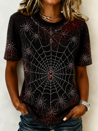 Casual Spider Web Pattern Crew Neck Short Sleeve T-shirt - Image 2