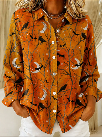Women Animal Vintage Shirt Shirt Collar Long Sleeve Printing Top