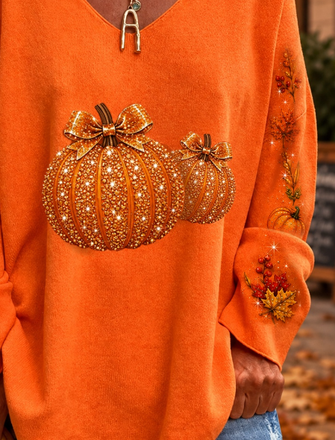 Casual Loose Maple Leaf Knit Top - Image 3