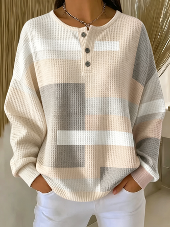 Casual Abstract Henley Collar Long Sleeve Sweatshirt - Image 7