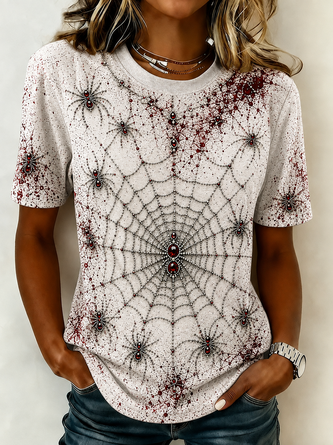 Casual Spider Web Pattern Crew Neck Short Sleeve T-shirt