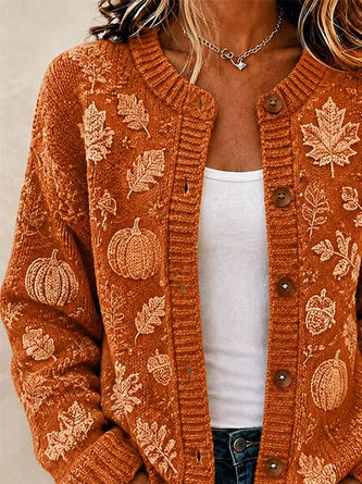 Women Maple Leaf Long Sleeve Comfy Vintage Printing Cardigan - Image 2