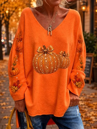 Casual Loose Maple Leaf Knit Top