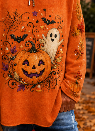 Loose Casual Printing Halloween Knit Top - Image 3