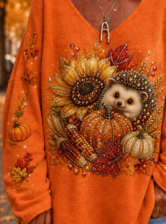Elegant V Neck Loose Animal Knit Top - Image 2