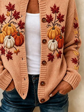 Women Maple Leaf Long Sleeve Comfy Vintage Printing Cardigan - Image 3