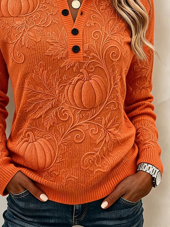 Casual Maple Leaf Crew Neck Long Sleeve Sweatshirt - Image 3
