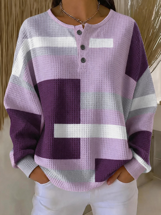 Casual Abstract Henley Collar Long Sleeve Sweatshirt - Image 5