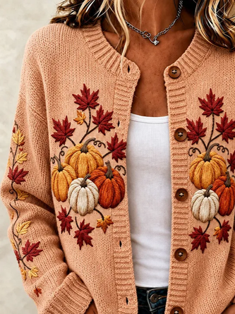 Women Maple Leaf Long Sleeve Comfy Vintage Printing Cardigan - Image 2