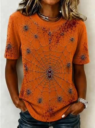 Casual Spider Web Pattern Crew Neck Short Sleeve T-shirt - Image 3