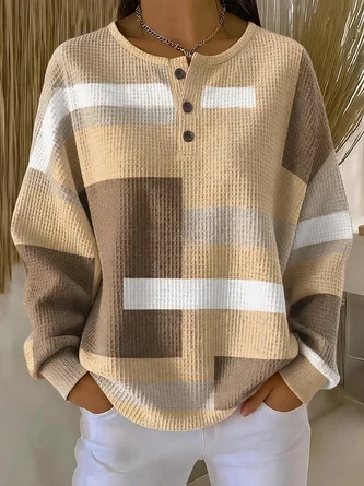 Casual Abstract Henley Collar Long Sleeve Sweatshirt - Image 3