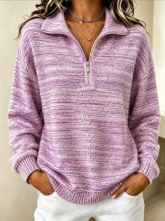 Casual Striped Half Open Collar Long Sleeve Sweatshirt