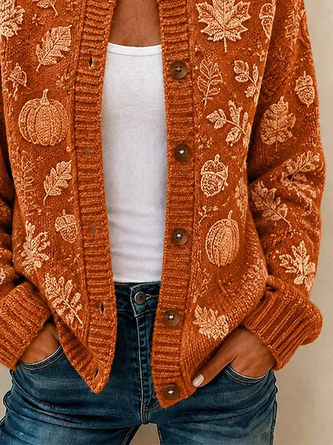 Women Maple Leaf Long Sleeve Comfy Vintage Printing Cardigan - Image 3
