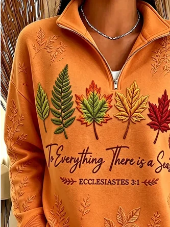Casual Maple Leaf Stand Collar Long Sleeve Sweatshirt - Image 3