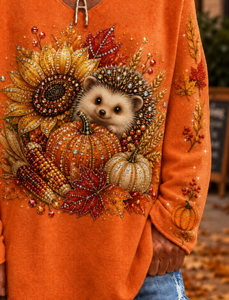 Elegant V Neck Loose Animal Knit Top - Image 3