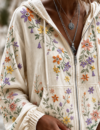 Casual Floral Hoodie Long Sleeve Hoodie - Image 2