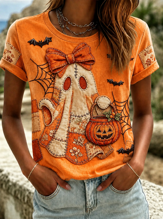 Casual Halloween Crew Neck Short Sleeve T-shirt - Image 2