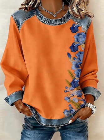 Vintage Crew Neck Floral Sweatshirt Printing - Image 4