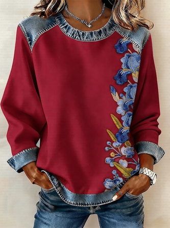 Vintage Crew Neck Floral Sweatshirt Printing - Image 5