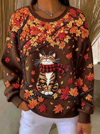 Casual Cat Crew Neck Long Sleeve Sweatshirt 2 Casual Cat Crew Neck Long Sleeve Sweatshirt - Image 2