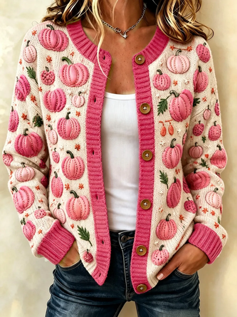 Women Halloween (pumpkin) Long Sleeve Comfy Vintage Printing Cardigan - Image 2