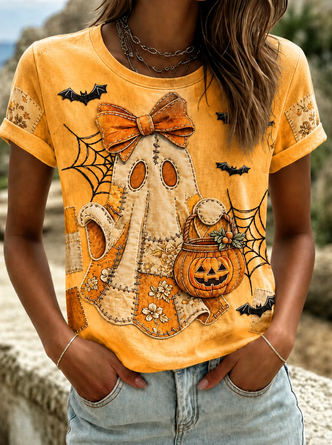 Casual Halloween Crew Neck Short Sleeve T-shirt - Image 3