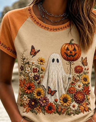 Casual Floral Crew Neck Short Sleeve T-shirt - Image 2