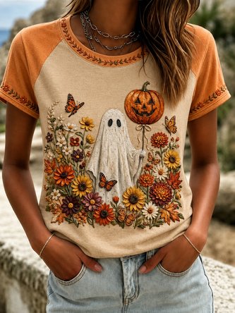 Casual Floral Crew Neck Short Sleeve T-shirt