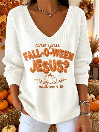 Casual Text Letters V Neck Long Sleeve T-shirt